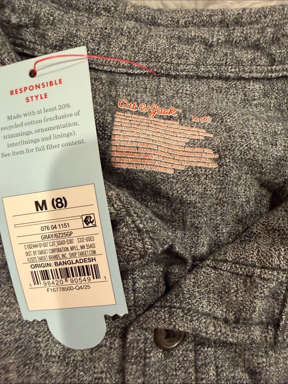 Kids Long-Sleeve flannel Button-Up Shirt - Gray size 8